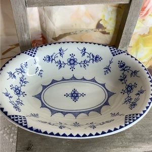 Vintage floral blue and white 10” serving bowl